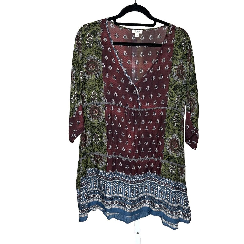 Dylan Tunic Top V Neckline Lightweight Mandala Hippie Bohemian Size M